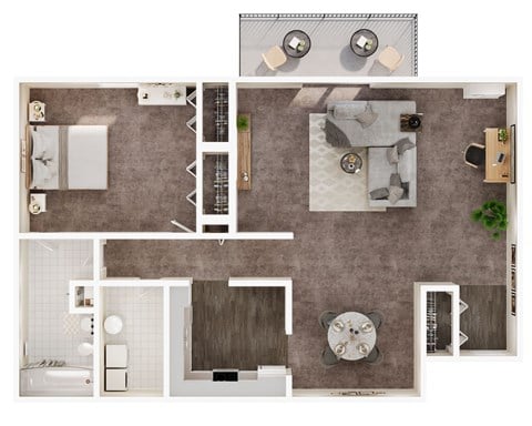 Floor plan for 1 bed, 1 bath, 1165 sqft